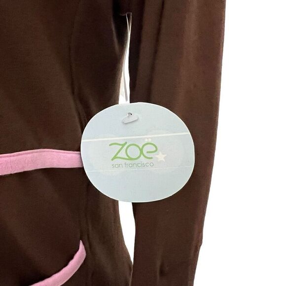 Zoe NWT San Francisco Neiman’s Dark Brown Pink Full Zip Hooded Jacket Size Large - Picture 3 of 13